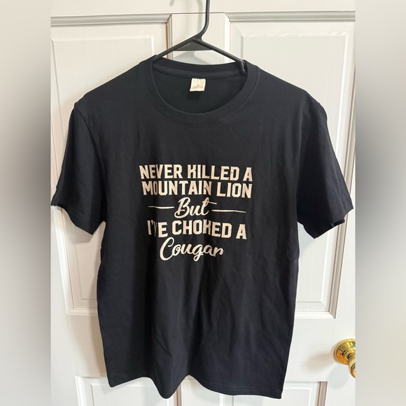 Other - Men's Black Funny Graphic Tee with Beige Slogan Small